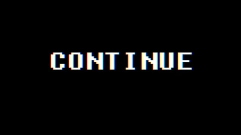 Retro videogame CONTINUE text on computer old tv glitch interference noise Stock Footage 83823634