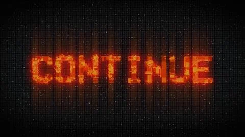 Retro videogame CONTINUE text on computer old tv vhs glitch interference noise  스톡 일러스트