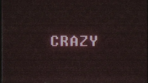 Retro videogame CRAZY word text computer tv glitch interference noise screen Stock Footage 89910616