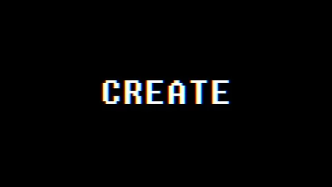 Retro videogame CREATE word text computer tv glitch interference noise screen Stock Footage 90374583