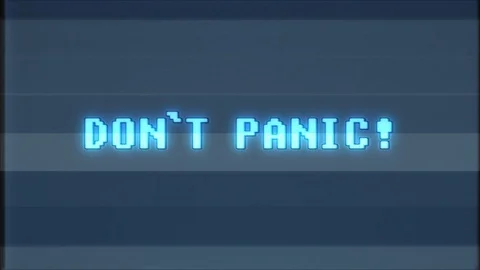 Retro videogame DONT PANIC word text computer tv glitch interference noise Stock Footage 89776590