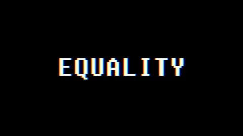 Retro videogame EQUALITY word text computer tv glitch interference noise screen Video stock 89910037