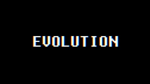 Retro videogame EVOLUTION word text computer tv glitch interference noise screen Stock Footage 90076307