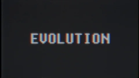 Retro videogame EVOLUTION word text computer tv glitch interference noise screen Stock Footage 90076404