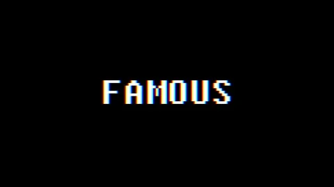 Retro videogame FAMOUS word text computer tv glitch interference noise screen Stock Footage 89774635