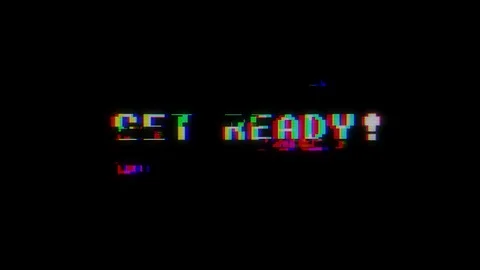 Retro videogame get ready text on old tv glitch interference screen ... New Stock Footage