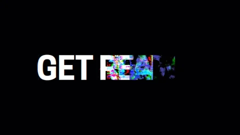 Retro videogame GET READY! text computer old tv glitch interference noise screen Stock Footage 103044758