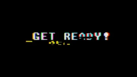 Retro Videogame GET READY Text on Old TV Glitch Animation 库存影片 341590134