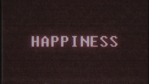Retro videogame HAPPINESS text computer old tv glitch interference noise screen Video stock 88613199