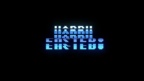 Retro videogame HAPPY EASTER text computer holographic tv glitch interference Stock Footage 88526682
