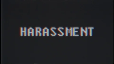 Retro videogame HARASSMENT text computer old tv glitch interference noise screen Video stock 89263512