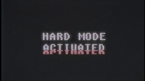 Retro videogame HARD MODE ACTIVATED text computer old tv glitch interference Video stock 87250678