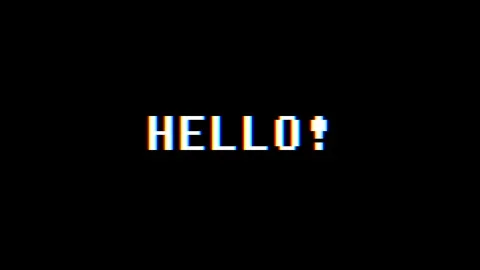 Retro videogame HELLO word text computer old tv glitch interference noise screen Stock Footage 88612907