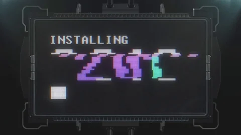 Retro videogame installing 2018 text on futuristic tv glitch interference screen Stock Footage 81897954