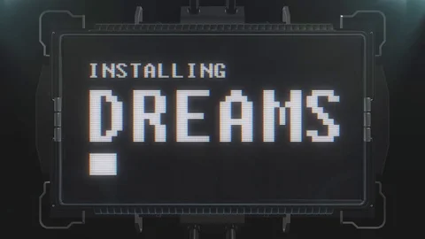 Retro videogame installing dreams text on futuristic tv glitch interference Stock Footage 81860546