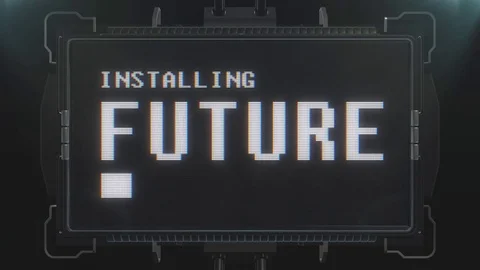 Retro videogame installing future text on futuristic tv glitch interference Stock Footage 81859970