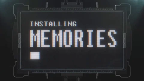 Retro videogame installing memories text on futuristic tv glitch interference Stock Footage 81864100