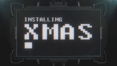 Retro videogame installing xmas text on futuristic tv glitch interference screen Stock Footage 81864967