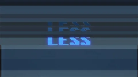 Retro videogame LESS word text computer tv glitch interference noise screen Video stock 89929295