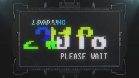 Retro videogame loading 2018 text on futuristic tv glitch interference screen Stock Footage 81863158