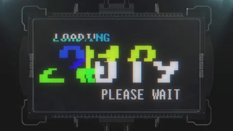 Retro videogame loading 2019 text on futuristic tv glitch interference screen Stock Footage 81863328