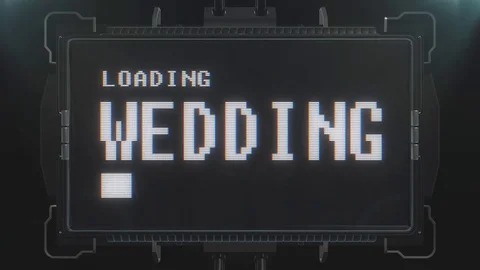 Retro videogame loading wedding text on futuristic tv glitch interference screen Stock Footage 81897331