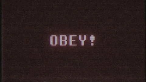 Retro videogame OBEY text computer old tv glitch interference noise screen Stock Footage 88539559