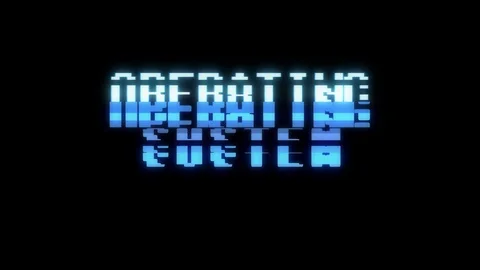 Retro videogame OPERATING SYSTEM word text computer tv glitch interference noise Stock Footage 89867634