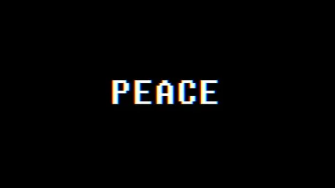 Retro videogame PEACE text computer old tv glitch interference noise screen Stock Footage 88537404