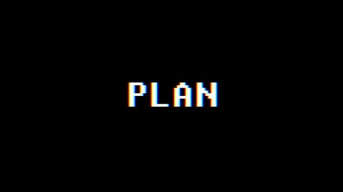 Retro videogame PLAN word text computer tv glitch interference noise screen Stock Footage 90512669
