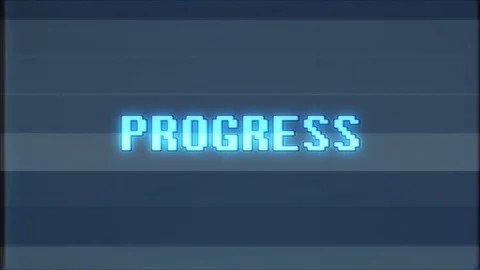 Retro videogame PROGRESS word text computer tv glitch interference noise screen Stock Footage 90076868