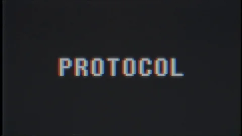 Retro videogame PROTOCOL word text computer tv glitch interference noise screen Stock Footage 89868343