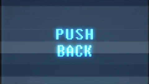 Retro videogame PUSH BACK text computer old tv glitch interference noise screen Stock Footage 88615290