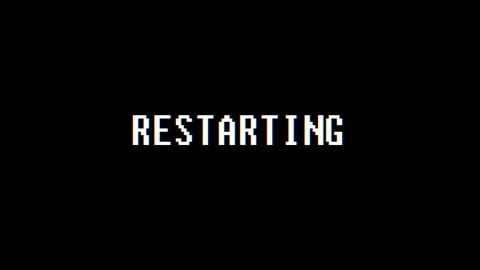 Retro videogame RESTARTING text computer old tv glitch interference noise screen Stock Footage 87218881