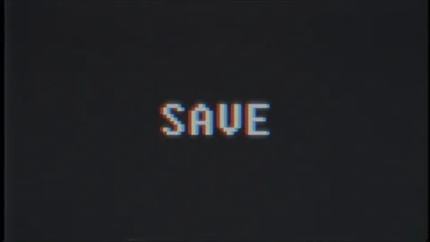 Retro videogame SAVE word text computer tv glitch interference noise screen Stock Footage 90288089