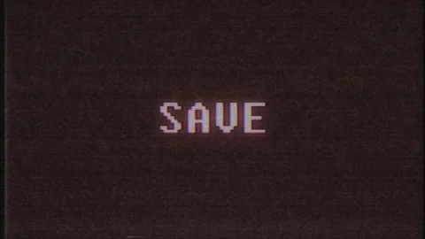 Retro videogame SAVE word text computer tv glitch interference noise screen Video stock 90288151