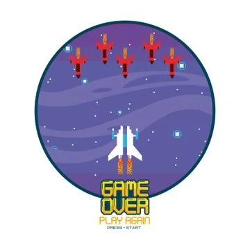 Retro videogame screen arcade background card round frame Stock Illustration