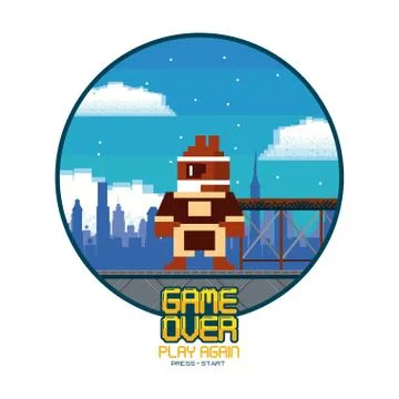 Retro videogame  screen arcade background card  round frame Stock Illustration
