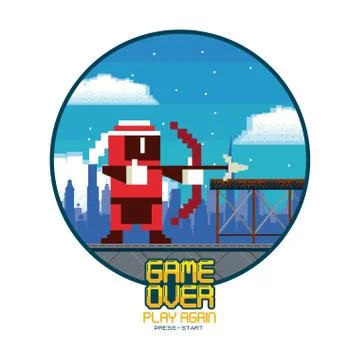 Retro videogame screen arcade background card round frame Stock Illustration