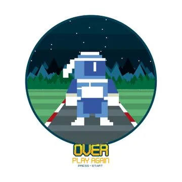 Retro videogame screen arcade background card round frame Stock Illustration