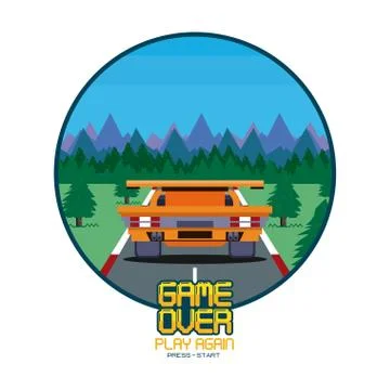 Retro videogame  screen arcade background card  round frame Stock Illustration