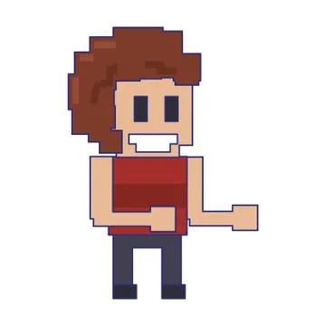 Retro videogame smiling guy characeter pixelated cartoon blue lines Ilustración de archivo