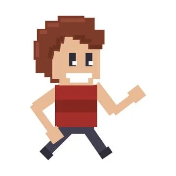 Retro videogame smiling guy characeter pixelated cartoon Ilustración de archivo