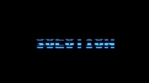 Retro videogame SOLUTION word text computer tv glitch interference noise screen Stock Footage 89911699