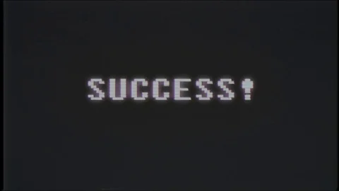 Retro videogame SUCCESS text on computer old tv vhs glitch interference noise Stock Footage 83843006