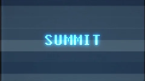 Retro videogame SUMMIT word text computer tv glitch interference noise screen Stock Footage 89927545
