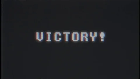 Retro videogame VICTORY text on computer old tv vhs glitch interference noise Stock Footage 83843120