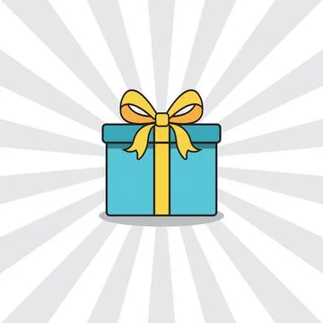 Retro vintage 2D gift box with bold black outlines and bright colors sunbur.. Stock Illustration