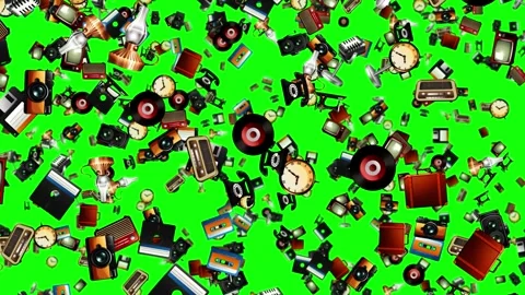 Retro Vintage Analog Technology Objects Falling Stock Footage 330211468