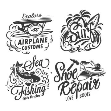 Retro vintage badges. Set of vector design isolated elements Illustrazione stock